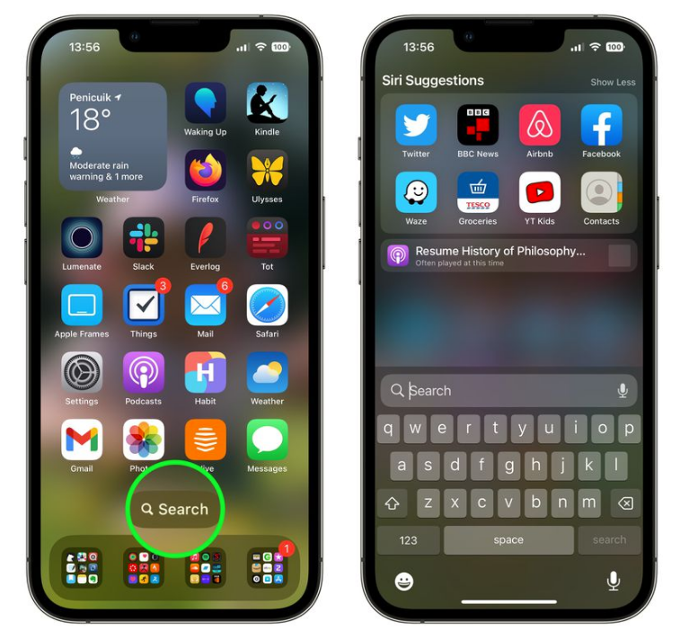 通什镇苹果手机维修分享升级到 iOS 16 后，如何删除主屏幕上的搜索按钮 